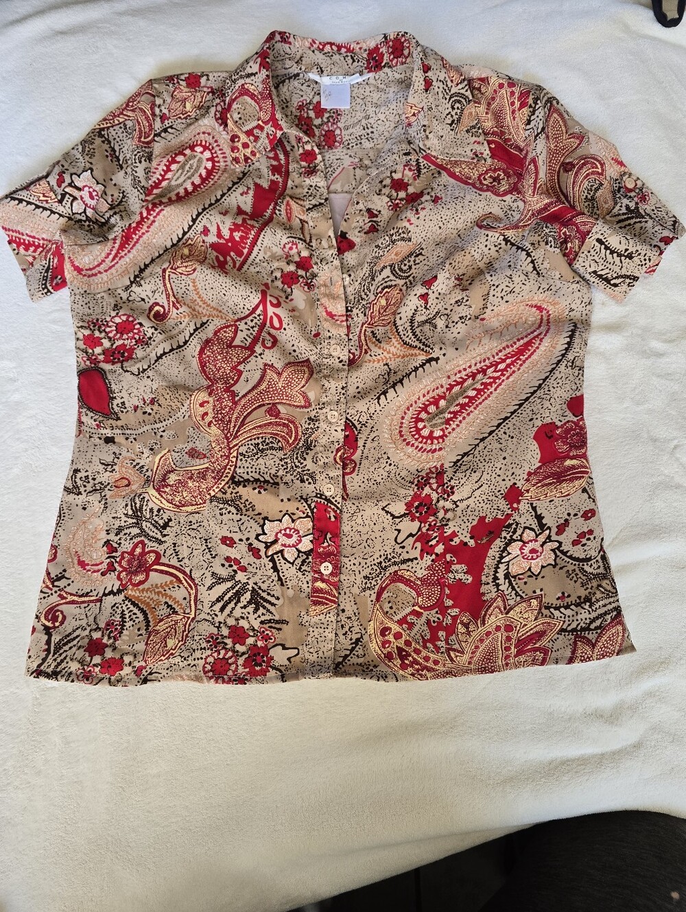 Casual Paisley Button-Down Shirt in Beige and Red By Fred David